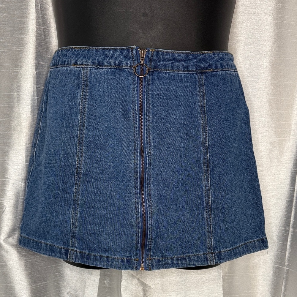 Forever 21 Denim Mini Skirt Women’s Large Reg Wash Full Zip Loop Pull Cotton